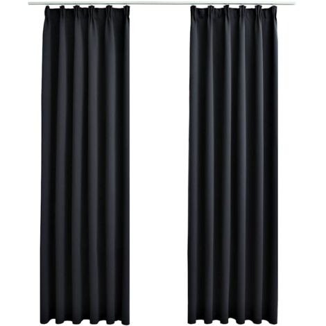 Rideaux occultants，Rideaux anti-lumière avec crochets 2 pcs Noir 140x175 cm CFW34370