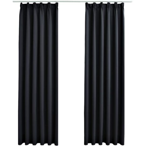 Rideaux occultants,Rideaux anti-lumière avec crochets 2 pcs Noir 140x225 cm CFW88311