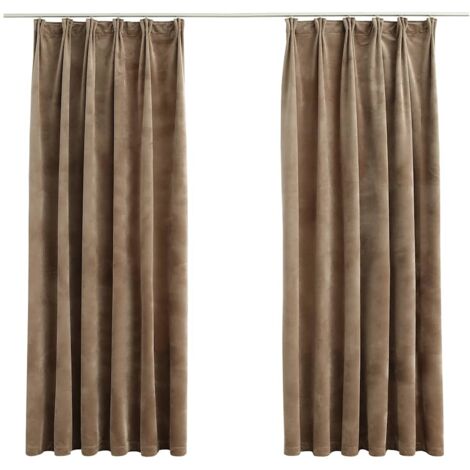 Rideaux occultants,Rideaux anti-lumière avec crochets 2 pcs Velours Beige 140x175 cm CFW41791