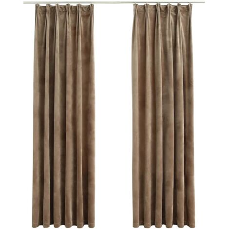 Rideaux occultants,Rideaux anti-lumière avec crochets 2 pcs Velours Beige 140x225 cm CFW94644