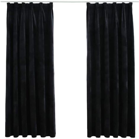 Rideaux occultants,Rideaux anti-lumière avec crochets 2 pcs Velours Noir 140x175 cm CFW48549