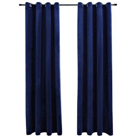 Rideaux occultants,Rideaux anti-lumière et anneaux 2 pcs Velours Bleu foncé 140x175cm CFW90340