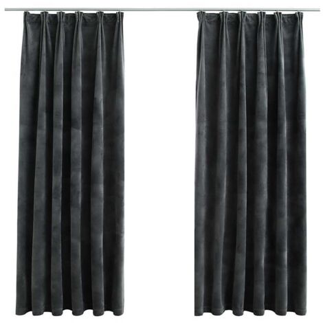 Rideaux occultants，Rideaux anti-lumière et crochet 2 pcs Velours Anthracite 140x175cm CFW86706