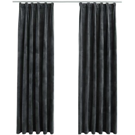 Rideaux occultants,Rideaux anti-lumière et crochet 2 pcs Velours Anthracite 140x225cm CFW94386