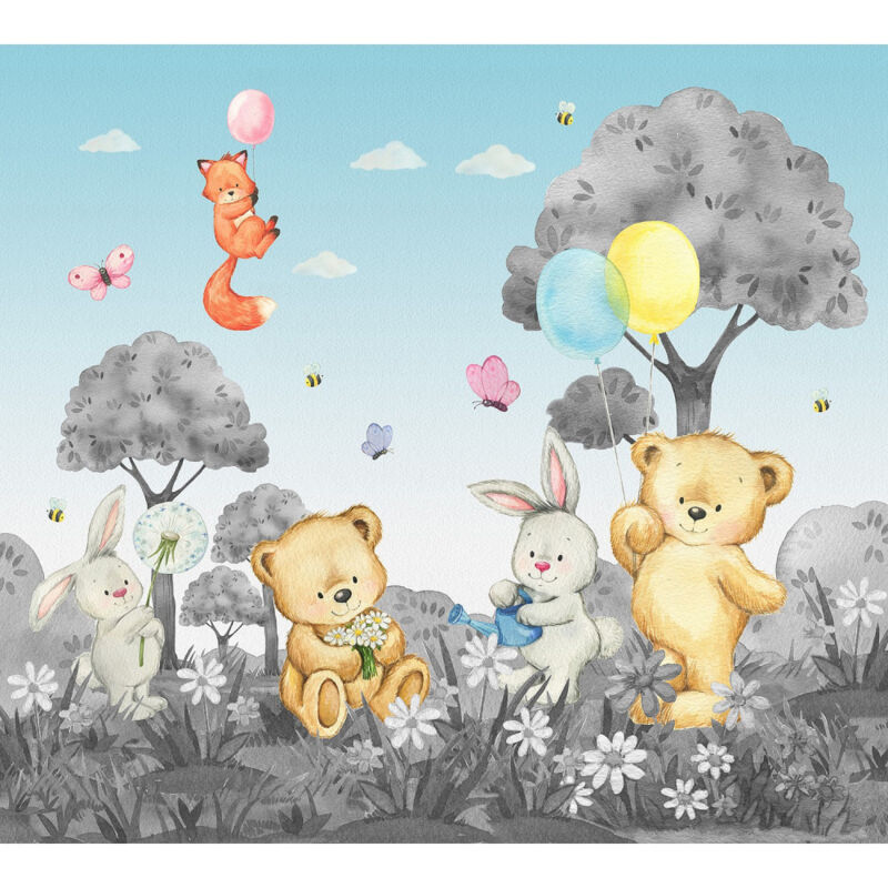 Rideaux petit ourson lapin et renard en noir et blanc - 2 pièces - L180 cm x H 160cm