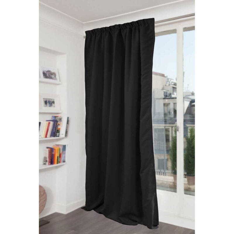 Rideau Phonique Occultant et Thermique 'moondream' galon fronceur Noir 140x260 cm