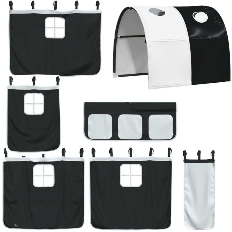 Rideaux pour lit mezzanine avec tunnel blanc et noir polyester - Vidaxl