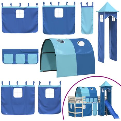 Rideaux pour lit mezzanine avec tunnel et tour bleu CFW92852