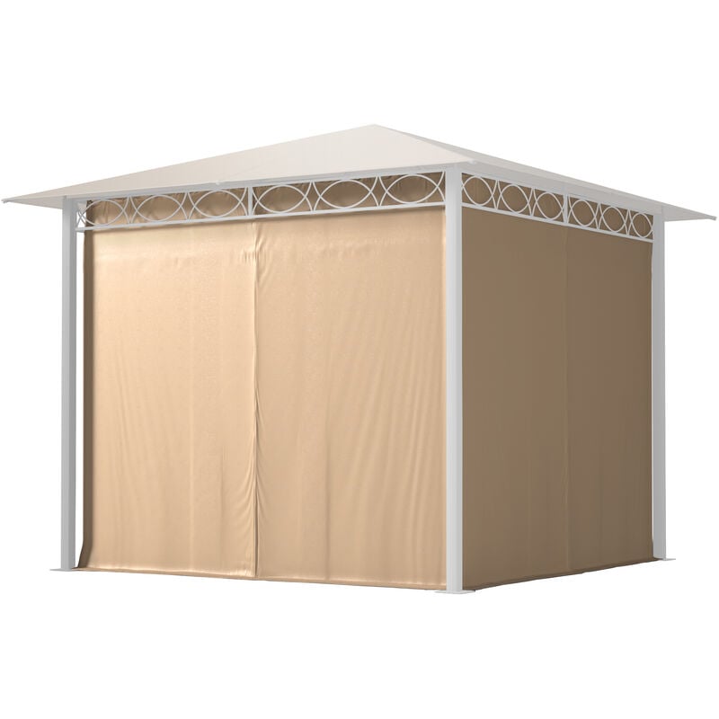 Rideaux (set de 4 toiles) pour tonnelle de jardin Toolport Paradise Premium, 3x3 m, cappuccino