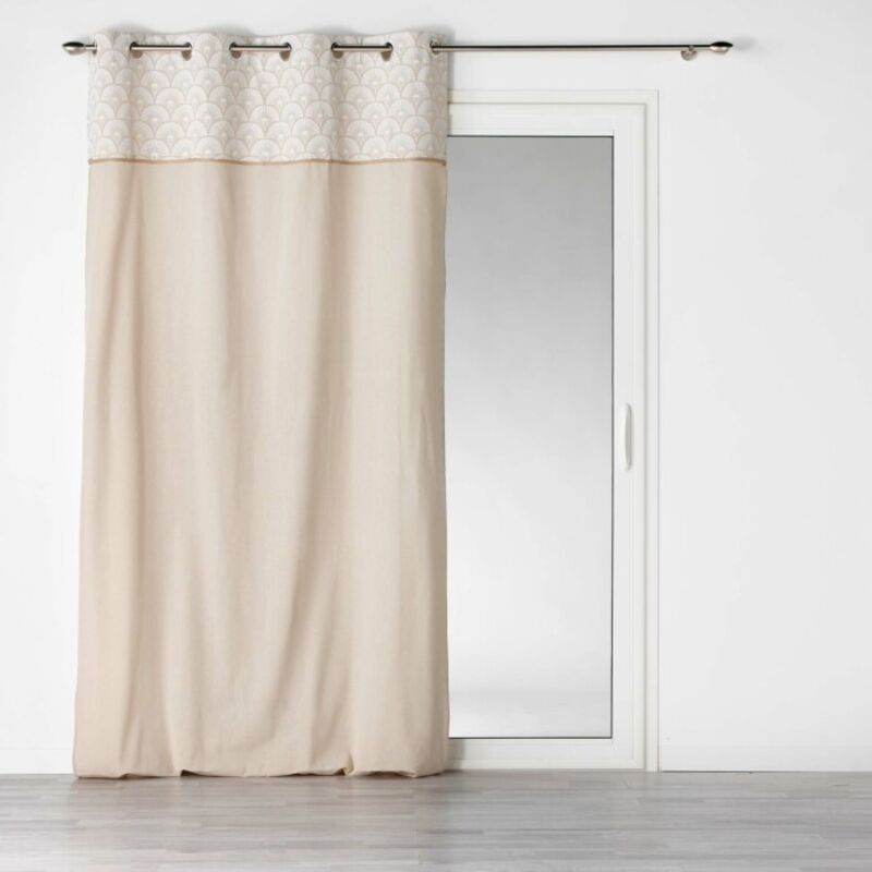 Rideau à 8 Oeillets en polycoton 'Bahina' avec top imprimé et finition jute - Beige - 140 x 280 cm - Livraison gratuite