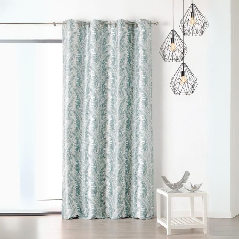 Rideau à oeillets aux motifs palmes Bleu 145x250 cm