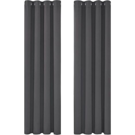 Rideaux thermiques occultants anti-froid – 135 x 240 cm, gris foncé, œillets métalliques, lot de 2 pièces