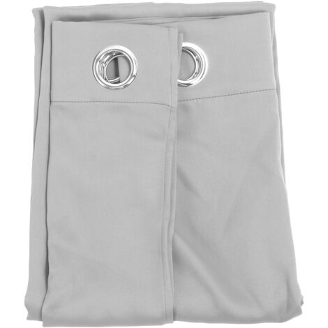 Rideaux Thermiques Occultants Noir Absolu avec Oillets, Couleur Gris Clair 132x213cm pour Chambre et Salon