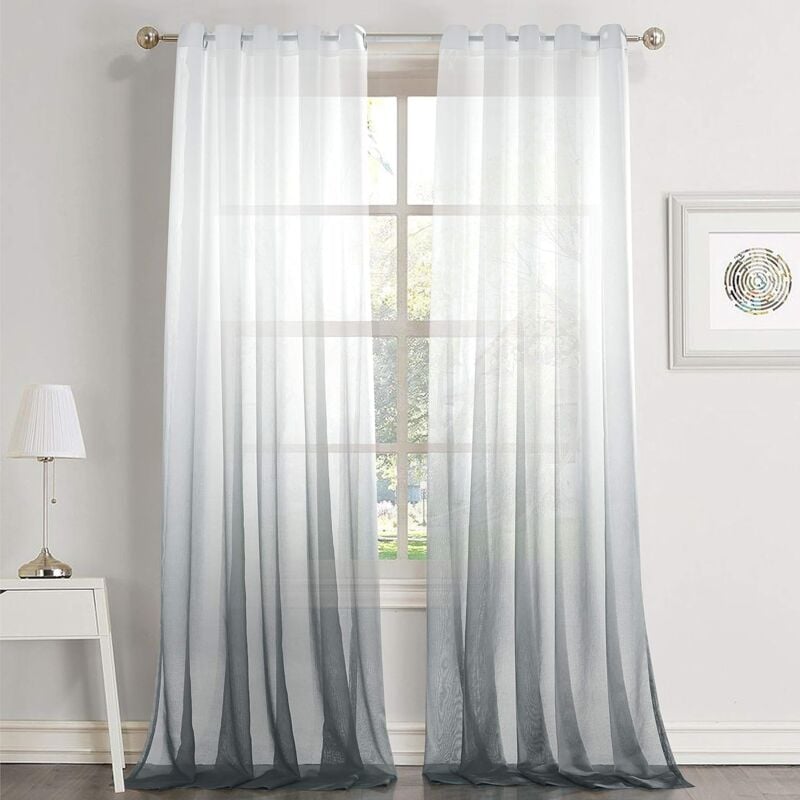Rideaux transparents blancs et gris, dégradés, à œillets, élégants, pour décoration de fenêtre