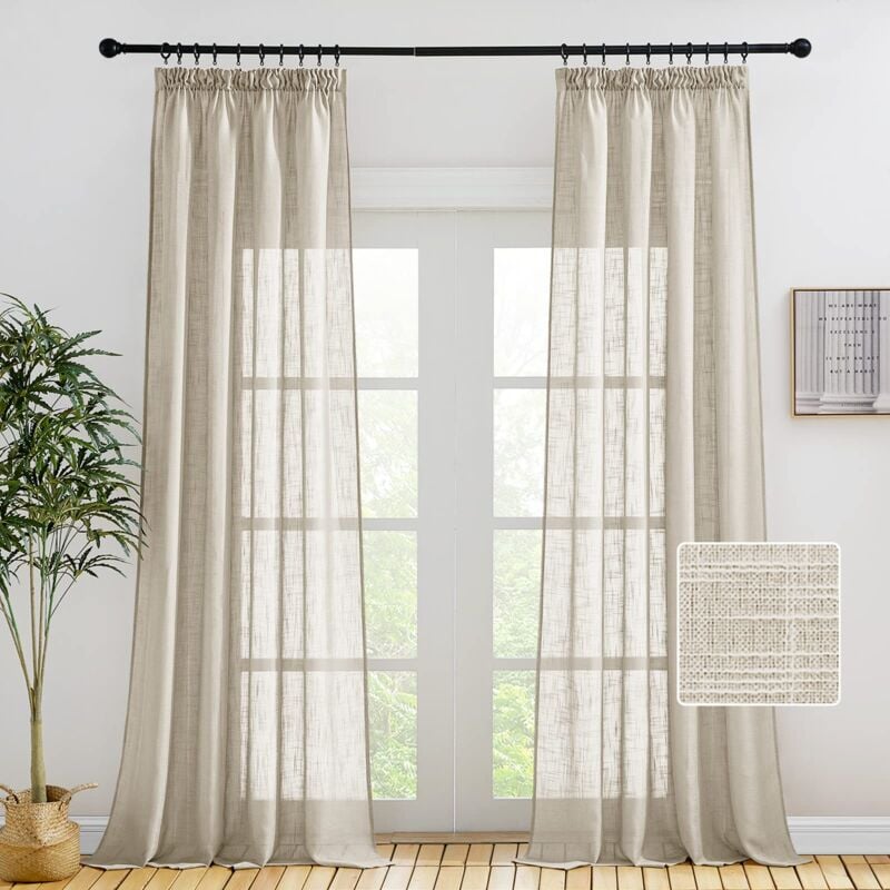 Alovez - Rideaux transparents pour salon - Rideaux et tentures semi-transparents avec bordure froncée, texture douce