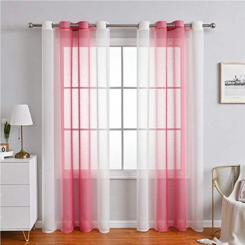 Rideaux Voilage à Rayures, Voilages Intérieurs avec Oeillets, Beaux Voile Rideau Voilage Fenetre Chambre, Lot de 2 Transparent Rideaux Salon - poudré