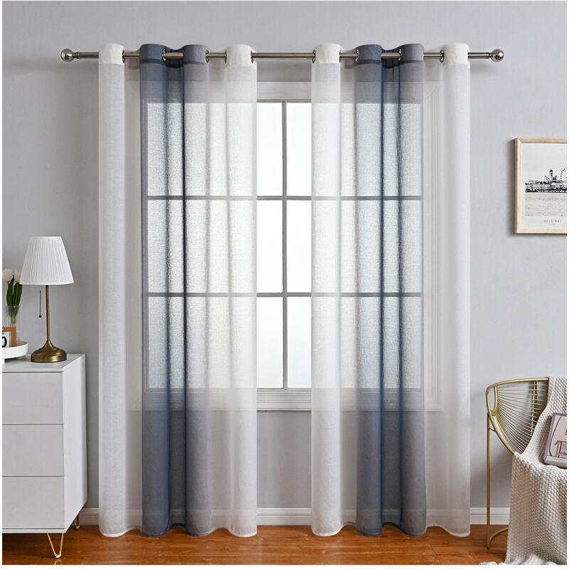 Rideaux Voilage à Rayures, Voilages Intérieurs avec Oeillets, Beaux Voile Rideau Voilage Fenetre Chambre, Lot de 2 Transparent Rideaux Salon - Gris