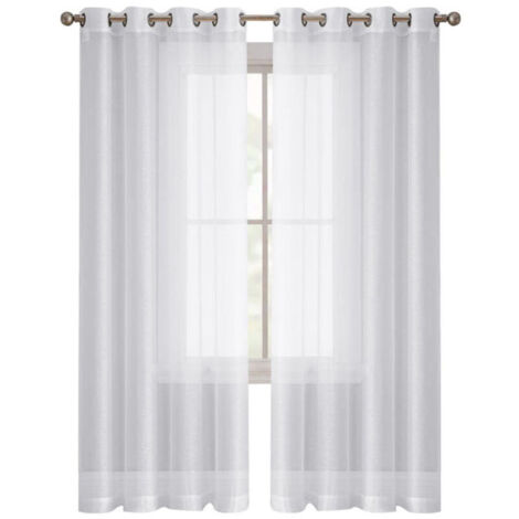 Rideaux voilage légers 140x260 cm – Ensemble de 2 pièces en polyester blanc – Respirants et occultants pour salon et chambre