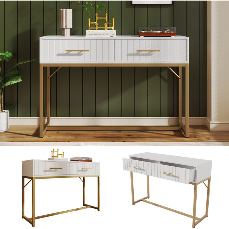 Coiffeuse avec 2 tiroirs hauteur 75cm ,commode chambre highboard blanc sideboard commode à tiroirs pour chambre à coucher,H75/B100/T45 cm blanc l&h