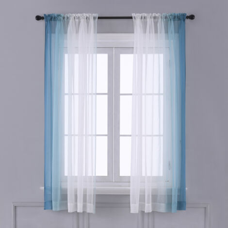 Rideaux voilages ombrés - Effet lin dégradé, semi-voile, à œillets, pour chambre et salon, lot de 2 panneaux, 132 cm de large x 244 cm de long