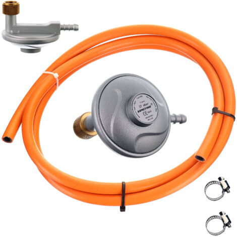 Riduttore angolare per bombola di propano da 3/8 L, tubo flessibile per gas turistico, fascette professionali da 2 m