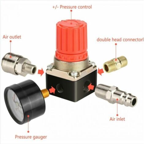 Riduttore di pressione dell'aria compressa monoblocco, riduttore di pressione da 1/4", regolatore di pressione a 4 fori con manometro, compressore