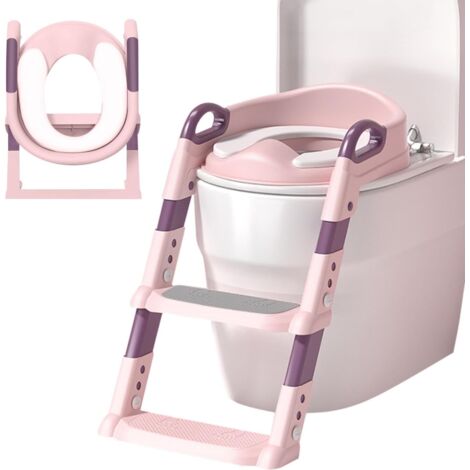 Riduttore per WC per bambini con scaletta regolabile, pieghevole e portatile per V, U, O (rosa)
