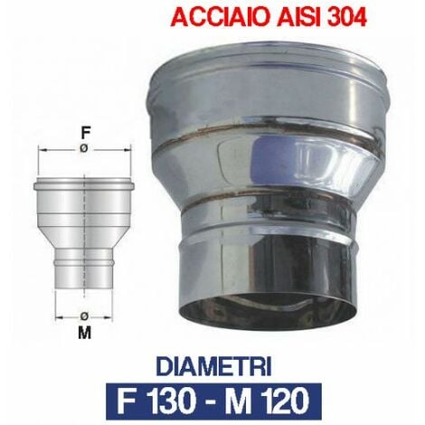 RIDUZIONE CANNA FUMARIA INOX RACCORDO PER TUBO STUFA CAMINO CANNA FUMARIA 12265V F 130 - M 120 (15549)