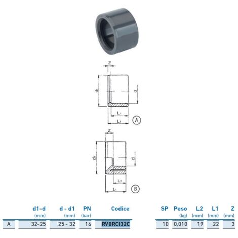 Riduzione M/F corta PVC-U metrico ø32x25 INPFRC132C00 - -  IRRITEC - -