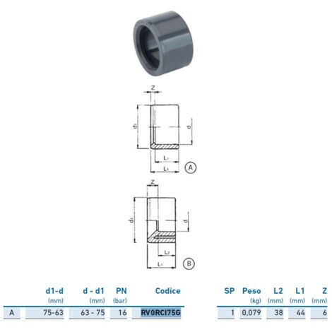 Riduzione M/F corta PVC-U metrico ø75x63 INPFRC175G00 - -  IRRITEC - -