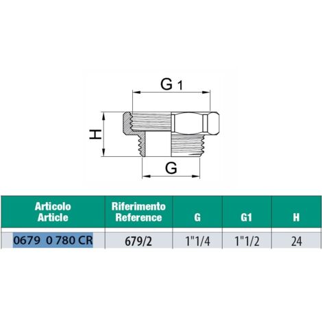 Riduzione maschio/femmina per lavelli e pilette in ottone cromato - Misura 1"1/4 x 1/2" H.24 06790780CR
