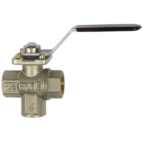 Riegler 3-Wege-Kugelhahn, MS vern., Anschluss unten, T-Bohrung, Rp 1/2