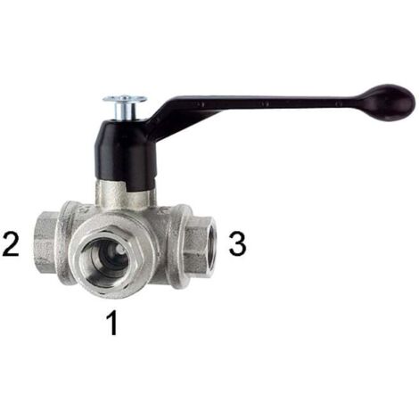 Riegler 3-Wege-Kugelhahn, T-Bohrung, Messing vernickelt, Rp 1, DN 25