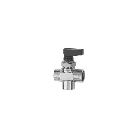 Riegler 3-Wege-Mini-Kugelhahn, L-Bohrung, MS verchromt, G 3/8 IG, DN 7