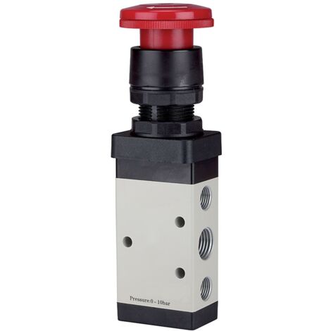 Riegler 5/2-Wegeventil, manuell »M5 «, Pilztaster, Notrastung, G 1/8