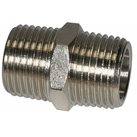Riegler Doppelgewindenippel R 1/2 a., R 1/2 a., SW 27, Messing vernickelt