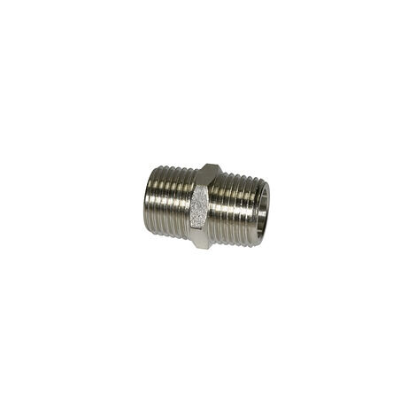 Riegler Doppelgewindenippel R 1/4 a., R 1/4 a., SW 14, Messing vernickelt