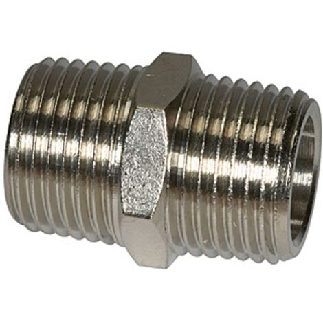 Riegler Doppelgewindenippel R 3/8 a., R 3/8 a., SW 22, Messing vernickelt