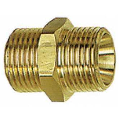 RIEGLER Doppelgewindenippel zyl. G 1 1/4 a. G 2 a. SW 60 Messing