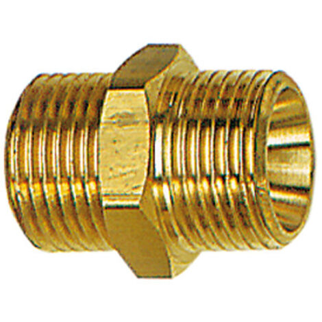 Riegler Doppelgewindenippel, zyl., M24x1,5 a., M24x1,5 a., SW 27, Messing