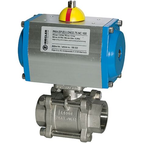 Riegler Edelstahl-Kugelhahn, pneumat. Stellantrieb, einfachwirkend, Rp 2, DN 50