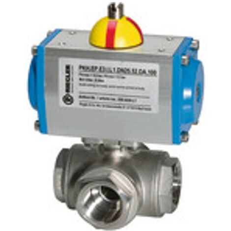 Riegler Edelstahlkugelhahn, pneumat. Stellantrieb doppeltwirk., T-Bohrung T1, Rp 2