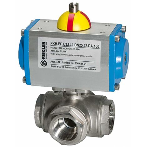 Riegler ES-Kuha, pneumat. Stellantrieb einfachwirkend, L-Bohrung, Rp 11/4