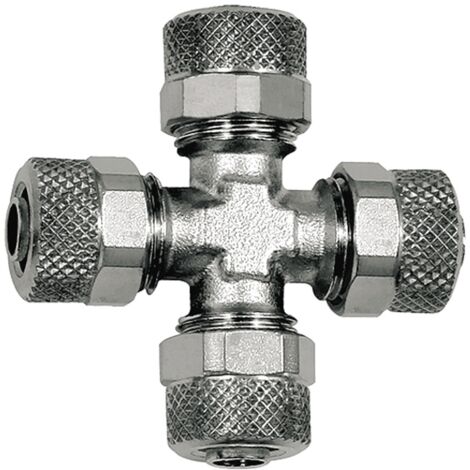 Riegler Kreuzverbindung, für Schlauch 10/8 mm, SW 12, Messing vernickelt