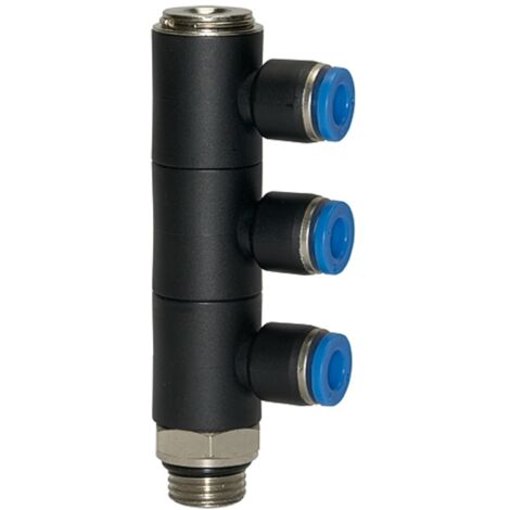 Riegler L-Mehrfachverteiler »Blaue Serie«, 3-fach, drehbar, G 1/8 a. Ø6mm