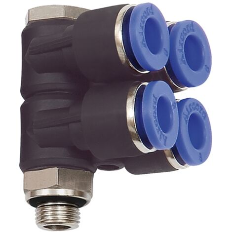 Riegler L-Mehrfachverteiler »Blaue Serie«, 4-fach, drehbar, G1/4 a. Ø 10mm