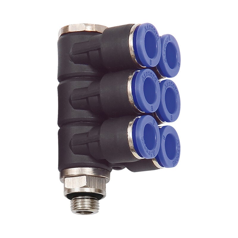 L-Mehrfachverteiler »Blaue Serie«, 6-fach, drehbar, g 1/8 a. Ø4mm - Riegler