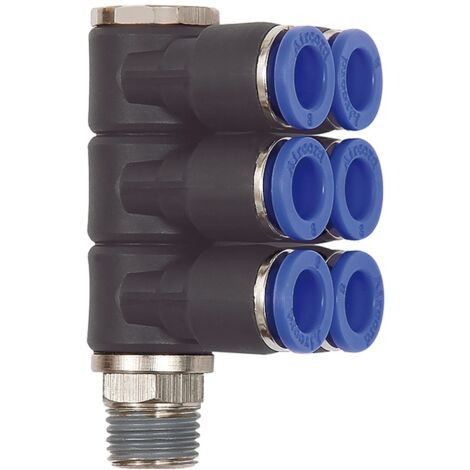 Riegler L-Mehrfachverteiler »Blaue Serie«, 6-fach, drehbar, R 1/8 a. Ã˜6mm
