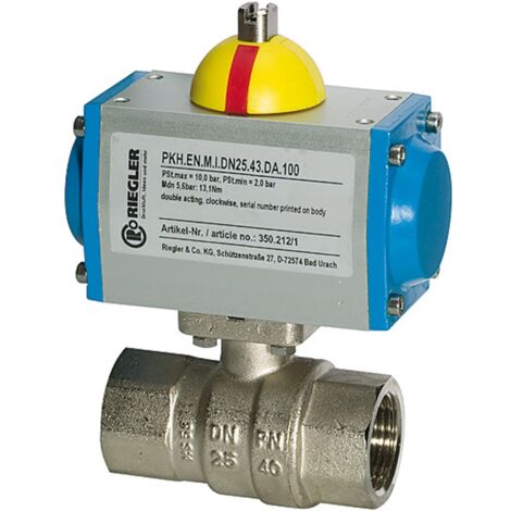 Riegler Messingkugelhahn, pneumat. Stellantrieb doppeltwirk., Rp1/2 L=133