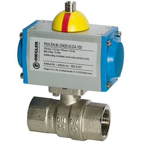 Riegler Messingkugelhahn, pneumat. Stellantrieb doppeltwirk., Rp3/4 L=133